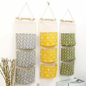 3 Pockets Wall Mounted Storage Bag Door Closet Hanging Storage Bag Toy Organizer